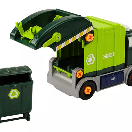 Animacinis šiukšliavežis, pasukamas, surenkamas „pasidaryk pats“, žalias