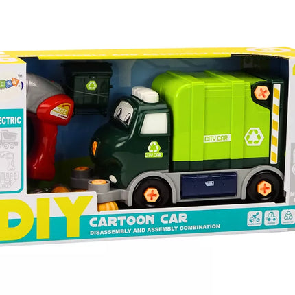 Animacinis šiukšliavežis, pasukamas, surenkamas „pasidaryk pats“, žalias