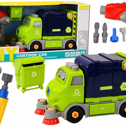 Animacinis šiukšliavežis, pasukamas, surenkamas „pasidaryk pats“, tamsiai mėlynos spalvos