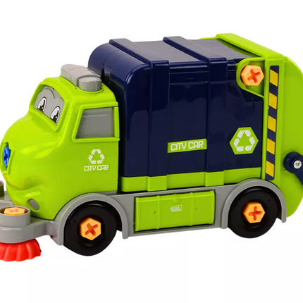 Animacinis šiukšliavežis, pasukamas, surenkamas „pasidaryk pats“, tamsiai mėlynos spalvos