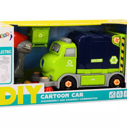 Animacinis šiukšliavežis, pasukamas, surenkamas „pasidaryk pats“, tamsiai mėlynos spalvos