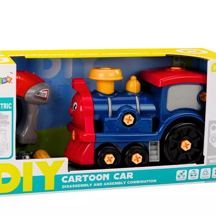 Animacinis besisukantis lokomotyvas "pasidaryk pats" tamsiai mėlynas