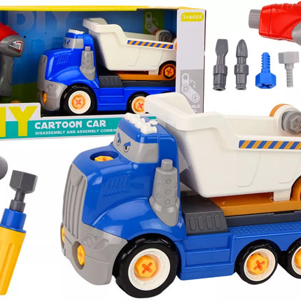 Mėlynas animacinis savivartis "Pasidaryk pats" sunkvežimis