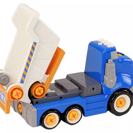 Mėlynas animacinis savivartis "Pasidaryk pats" sunkvežimis