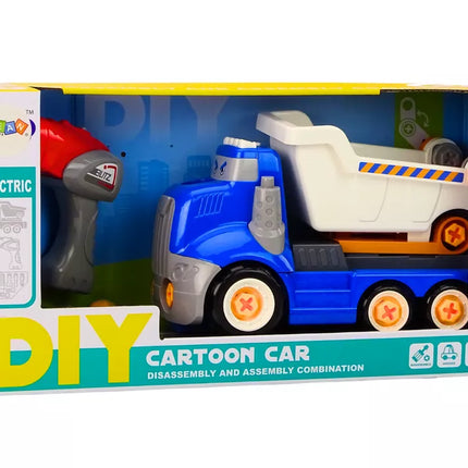 Mėlynas animacinis savivartis "Pasidaryk pats" sunkvežimis