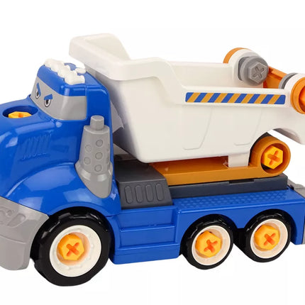 Mėlynas animacinis savivartis "Pasidaryk pats" sunkvežimis