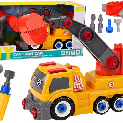 Animacinis sunkvežimis su kranu išardymui „pasidaryk pats“, oranžinis