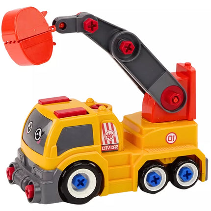 Animacinis sunkvežimis su kranu išardymui „pasidaryk pats“, oranžinis