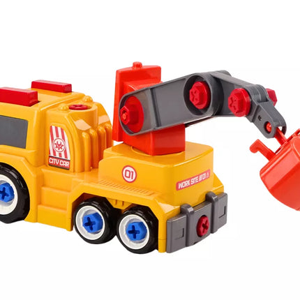 Animacinis sunkvežimis su kranu išardymui „pasidaryk pats“, oranžinis