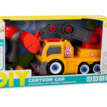 Animacinis sunkvežimis su kranu išardymui „pasidaryk pats“, oranžinis