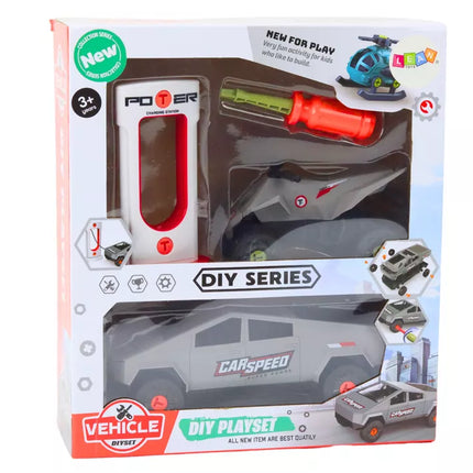 Modernaus automobilio su keturračiu rinkinys išardymui „pasidaryk pats“, pilkas