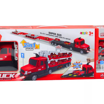 Lora autovežių lenktynių trasa 2in1 Šviesos Garsai Ženklai Automobiliai Raudona