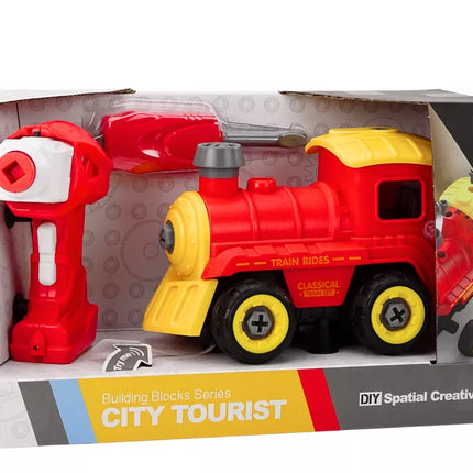 Nuotoliniu būdu valdomas RC besisukantis lokomotyvas, raudonas