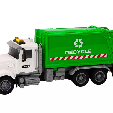 Šiukšliavežis Šiukšlių konteineriai Šviesos Garsai Važiuoja Balta ir žalia