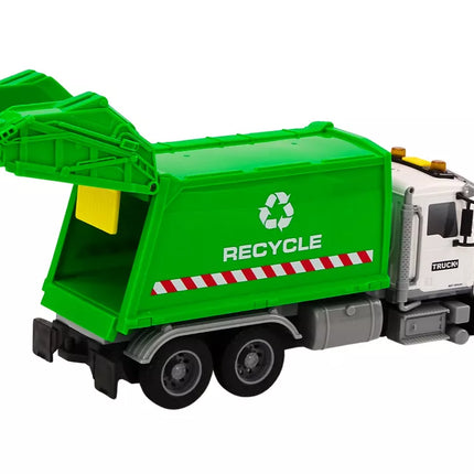 Šiukšliavežis Šiukšlių konteineriai Šviesos Garsai Važiuoja Balta ir žalia