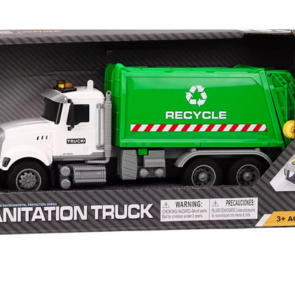 Šiukšliavežis Šiukšlių konteineriai Šviesos Garsai Važiuoja Balta ir žalia