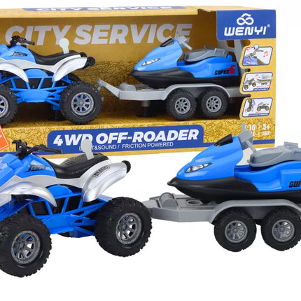 Keturratis su priekaba valčiai ir vandens motociklui transportuoti