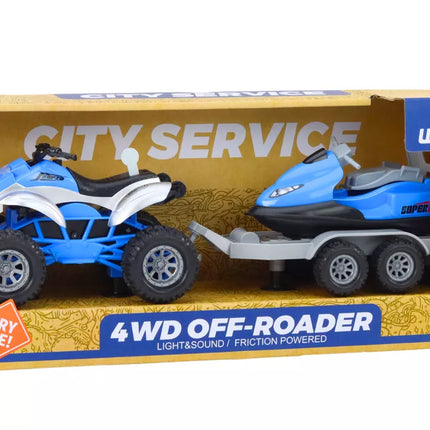 Keturratis su priekaba valčiai ir vandens motociklui transportuoti