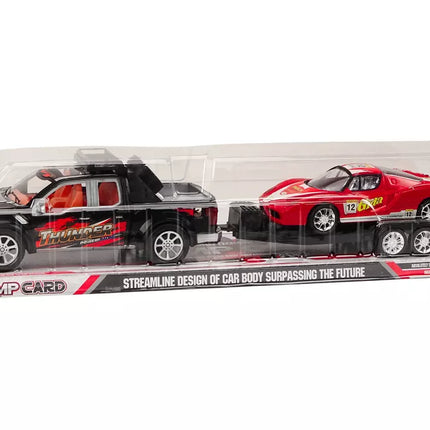 Pikapas su vilkiku, puspriekabe, sportiniu automobiliu ir visureigio rinkiniu