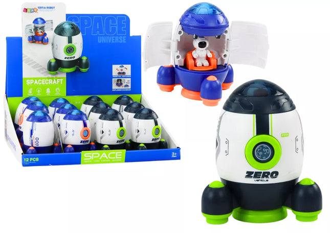 Mažas atidaromas kosminis laivas su figūrėle ir transporto priemone