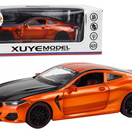 Sportinis automobilis, metalinis, frikcinis variklis, atidaromi elementai, 1:24, oranžinis