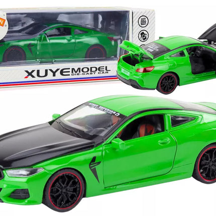 Sportinis automobilis, metalinis, frikcinis variklis, atidaromi elementai, 1:24, žalias