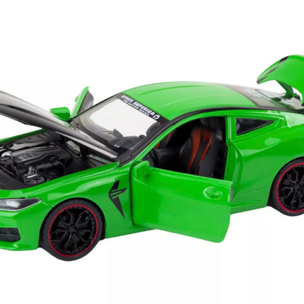 Sportinis automobilis, metalinis, frikcinis variklis, atidaromi elementai, 1:24, žalias