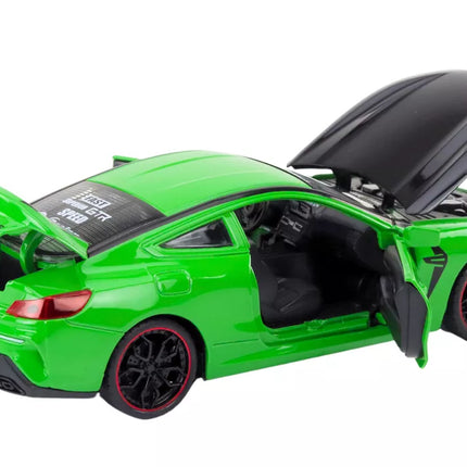 Sportinis automobilis, metalinis, frikcinis variklis, atidaromi elementai, 1:24, žalias