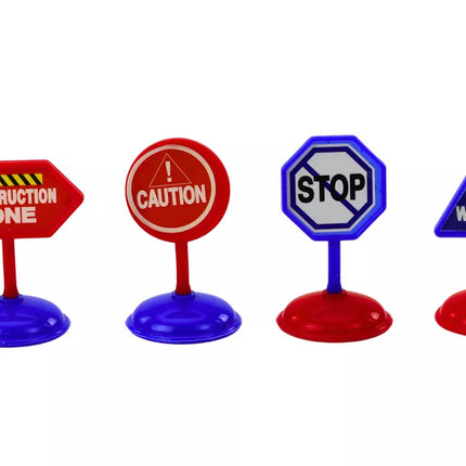 12 žaislinių automobilių, motorizuotų lėktuvų ir 5 cm kelio ženklų rinkinys