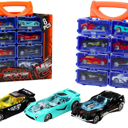 Automobilių rinkinys su spyruoklėmis metaliniame lagamine, 8 vnt.