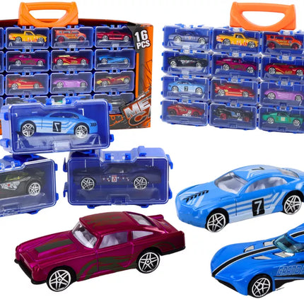 Automobilių rinkinys su spyruoklėmis metaliniame lagamine, 16 vnt.