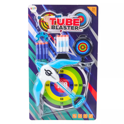 Šaudymo lankas su taikiniu, minkšti strėlės, 8 vnt., baltas ir mėlynas