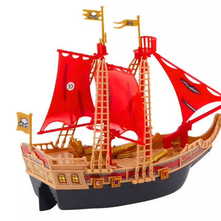 Piratų laivas su šviesomis, garsais ir ratais, juodas