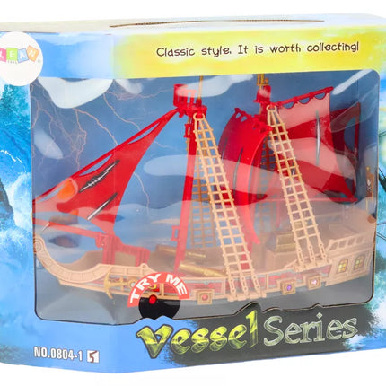 Piratų laivas su šviesomis, garsais ir ratais, juodas