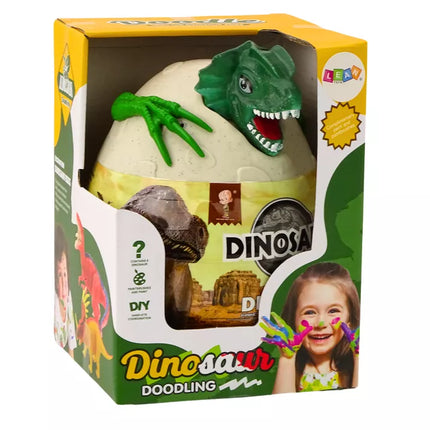 Kiaušinis su dinozaurais, skirtas dažymui "pasidaryk pats", dažų teptukai žali