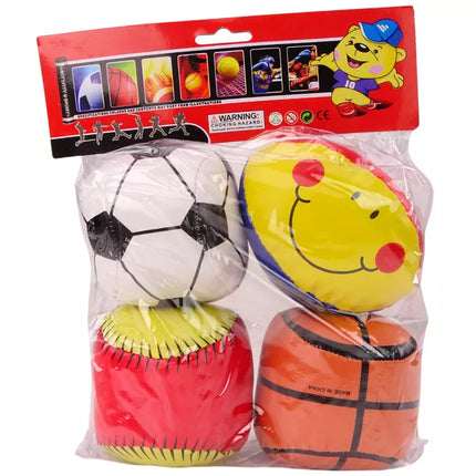 Minkštų sportinių kamuolių rinkinys: krepšinis, regbis, futbolas, beisbolas, 4 vnt.