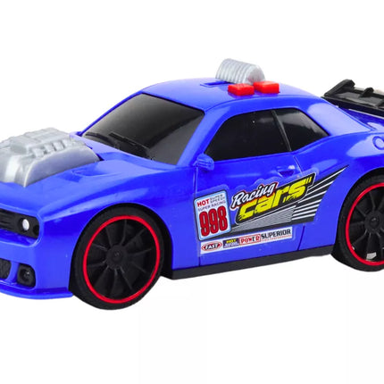 Lenktyninio automobilio šviesos Garsai Atidaromas variklis Mėlynas