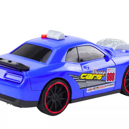 Lenktyninio automobilio šviesos Garsai Atidaromas variklis Mėlynas