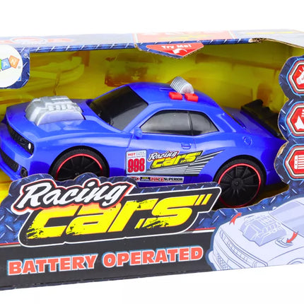 Lenktyninio automobilio šviesos Garsai Atidaromas variklis Mėlynas