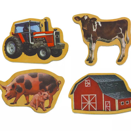 Medinių magnetukų rinkinys, Naminiai gyvūnai, Žemės ūkio technika, 20 vienetų