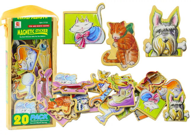 Medinių magnetukų rinkinys su spalvingais gyvūnais, 20 vienetų