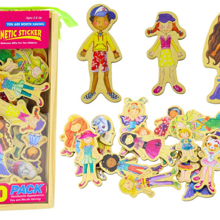 Medinių magnetų rinkinys "Spalvingi personažai", 20 vnt.