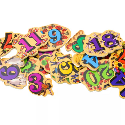 Medinių paveikslėlių magnetukų rinkinys su skaičiais, 20 vnt.