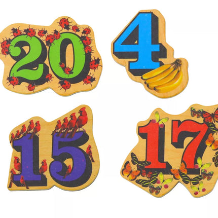 Medinių paveikslėlių magnetukų rinkinys su skaičiais, 20 vnt.