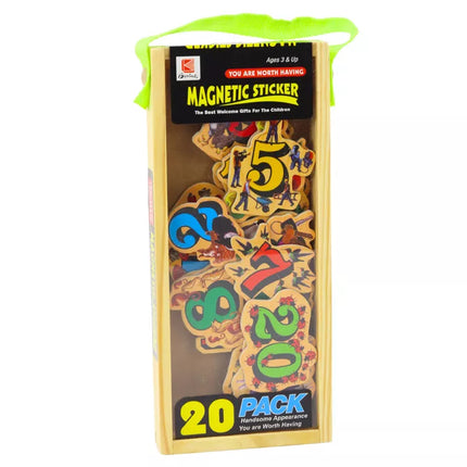 Medinių paveikslėlių magnetukų rinkinys su skaičiais, 20 vnt.