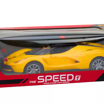RC automobilis 1:16 nuotoliniu būdu valdomas sportinis geltonas automobilis