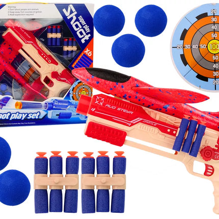 Dartų Pistoletų Putplasčio Kamuoliukų Lėktuvų Paleidimo Skydo Rinkinys 5in1