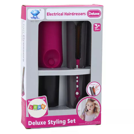 Žaislinis plaukų tiesintuvas su stovu, šviesomis ir garsais