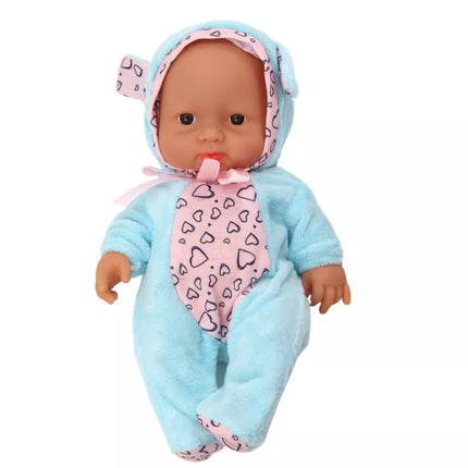 Maža lėlė kūdikiui, drabužiai, kepurė, kaspinas, ausys, mėlyna