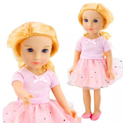 Lėlė su suknele su tiuliu, rožinė, šviesūs plaukai